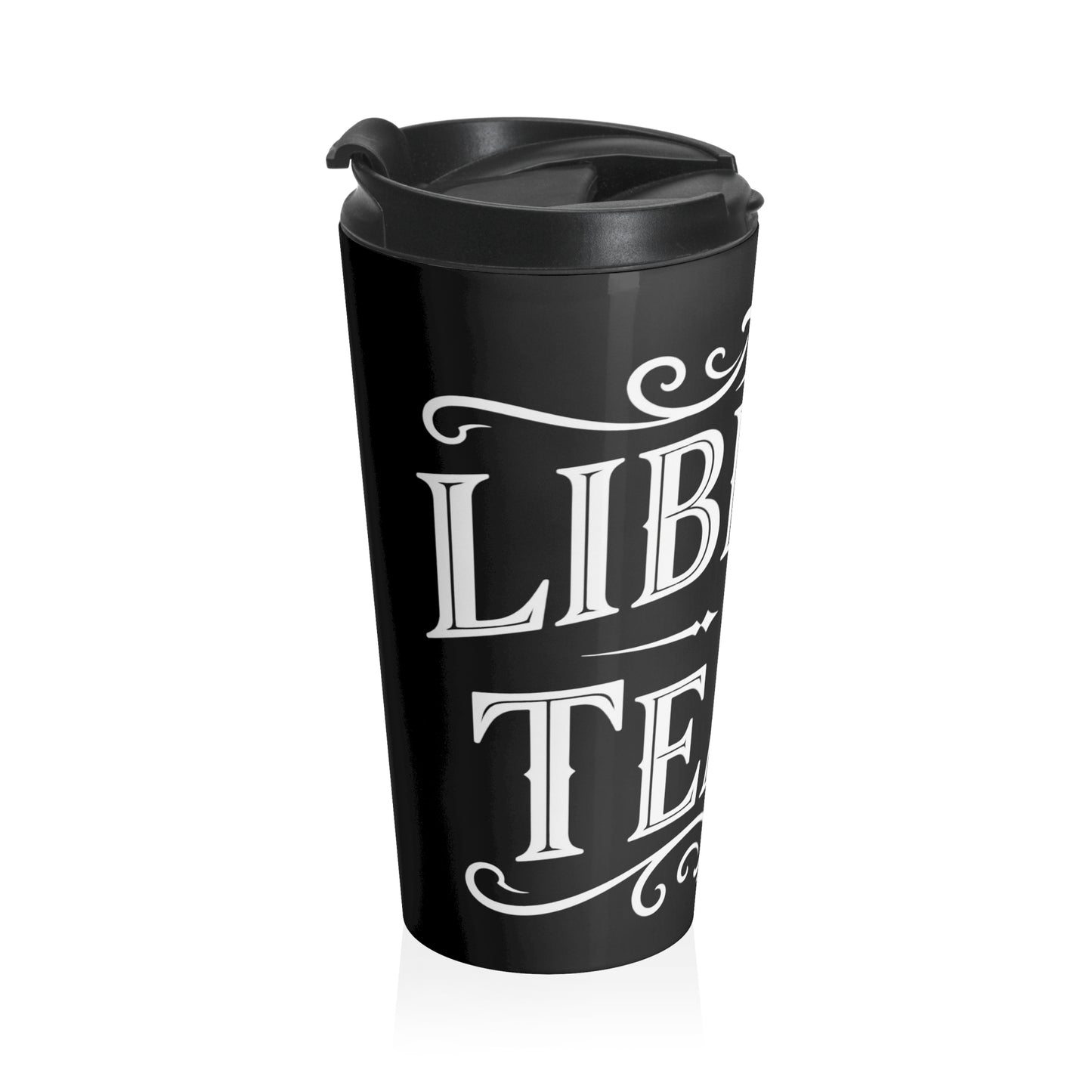 Vintage Black Stainless Travel Mug — "Liberate, Learn, Lead" Inspirational Coffee Tumbler