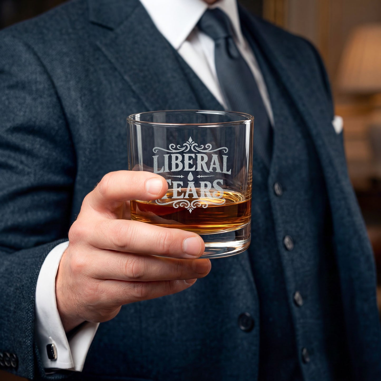 Whiskey Glass — "Liberal Tears" Engraved 10.5 oz Rocks Glass