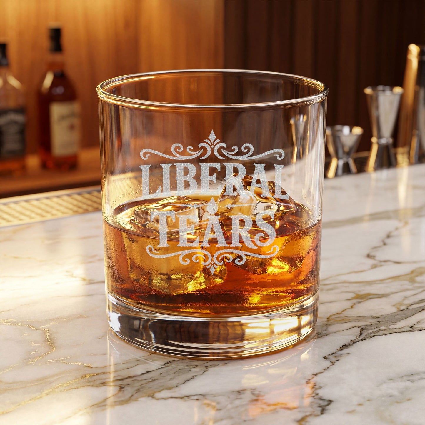 Whiskey Glass — "Liberal Tears" Engraved 10.5 oz Rocks Glass