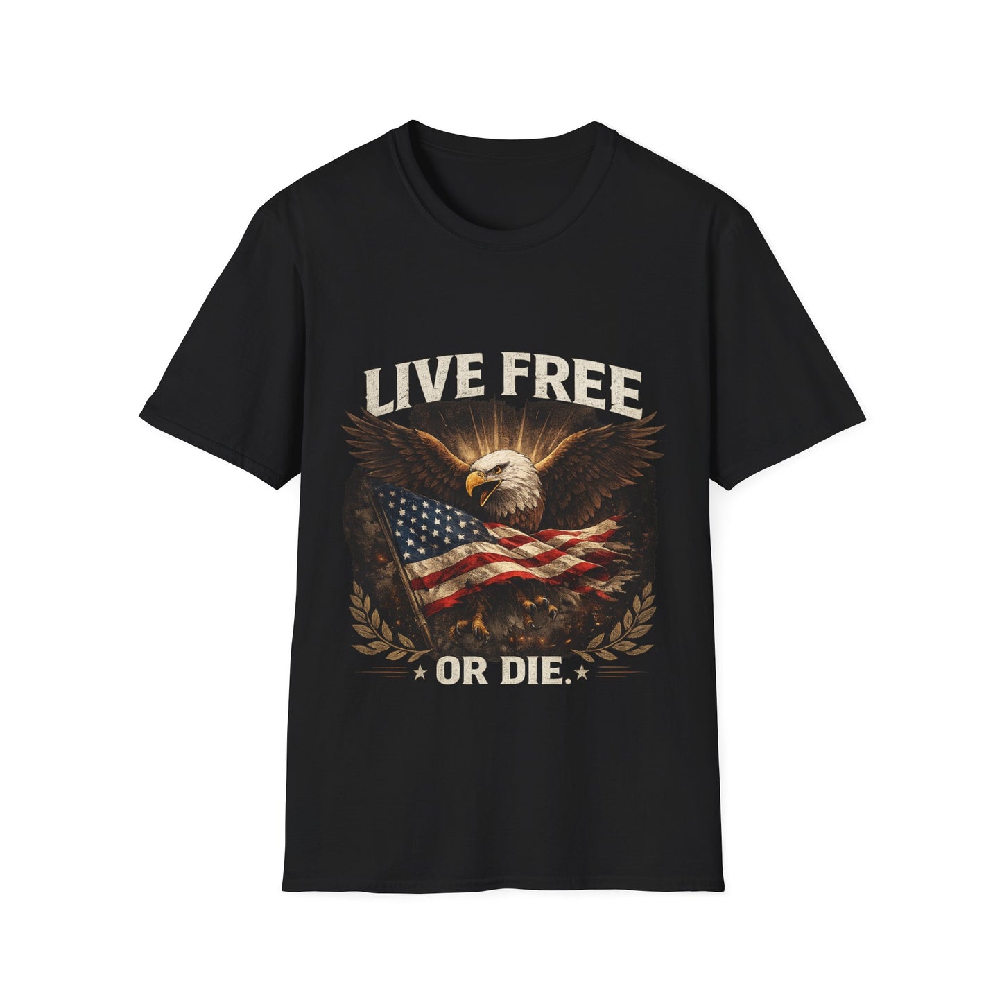 Live Free Eagle T-Shirt — 'Live Free or Die' American Flag Graphic Tee