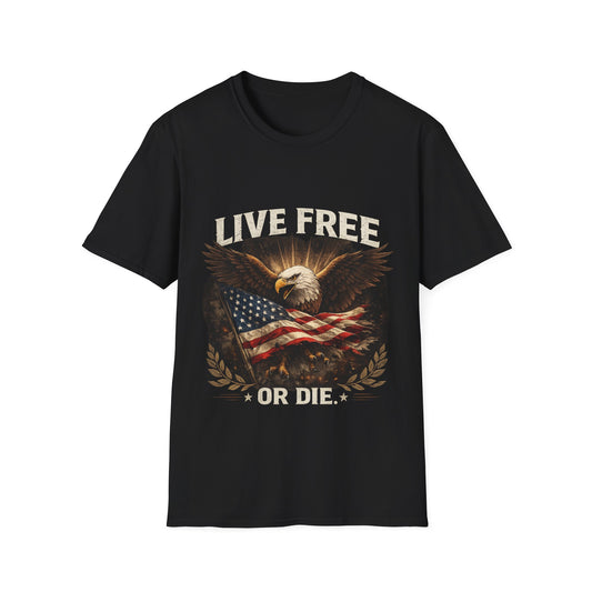 Live Free Eagle T-Shirt — 'Live Free or Die' American Flag Graphic Tee